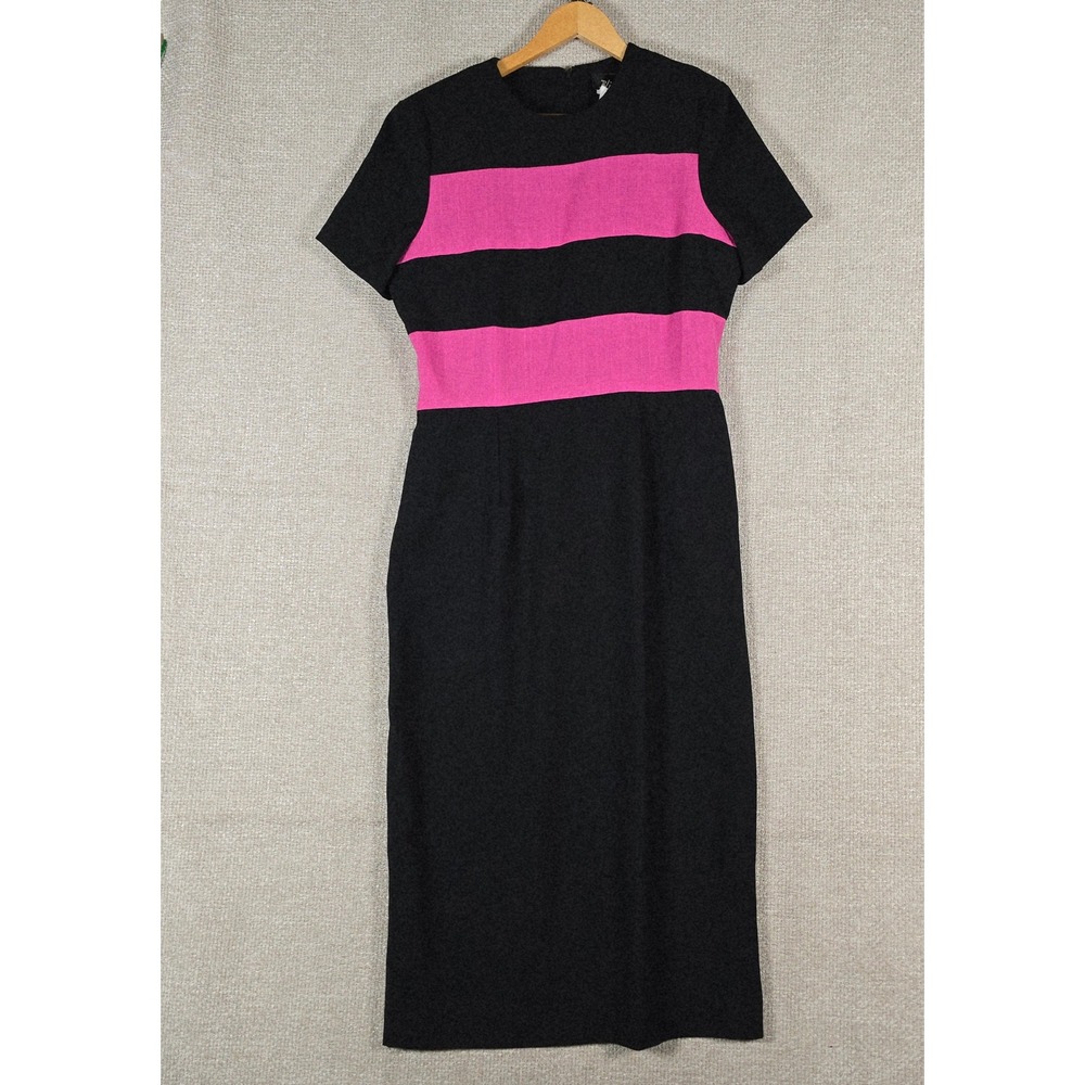Blink Vintage 90s‎ Black Pink Colorblock Stripe Midi Sheath Dress 73065 Size 13